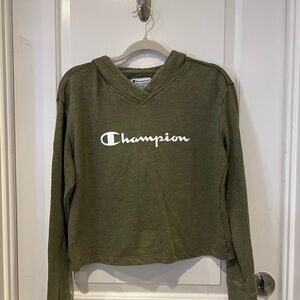 Champion Sage Green Cropped Sweatshirt Hoodie
